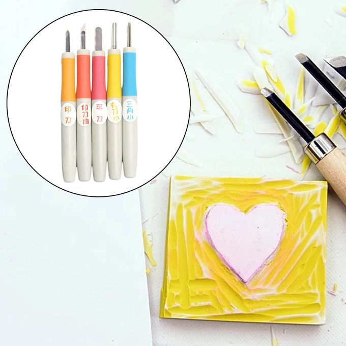 5PCS Precision Rubber Stamp Printing Carving  Kit Chiseling