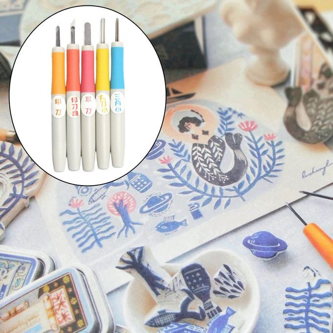5PCS Precision Rubber Stamp Printing Carving  Kit Chiseling
