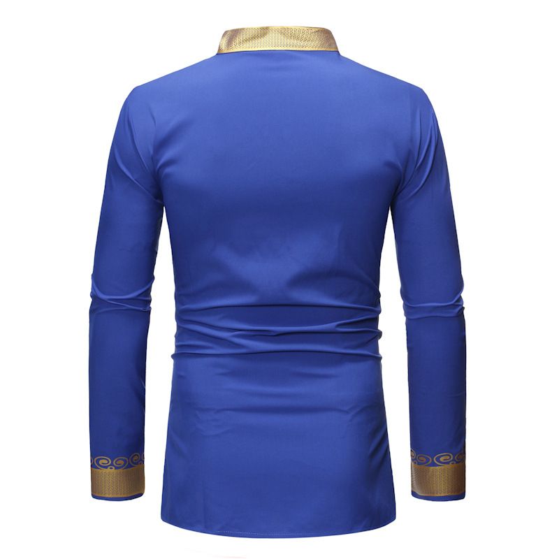Men Print African Print Dresses Rich Bazin Dashiki Long Sleeve Henleys T-shirt