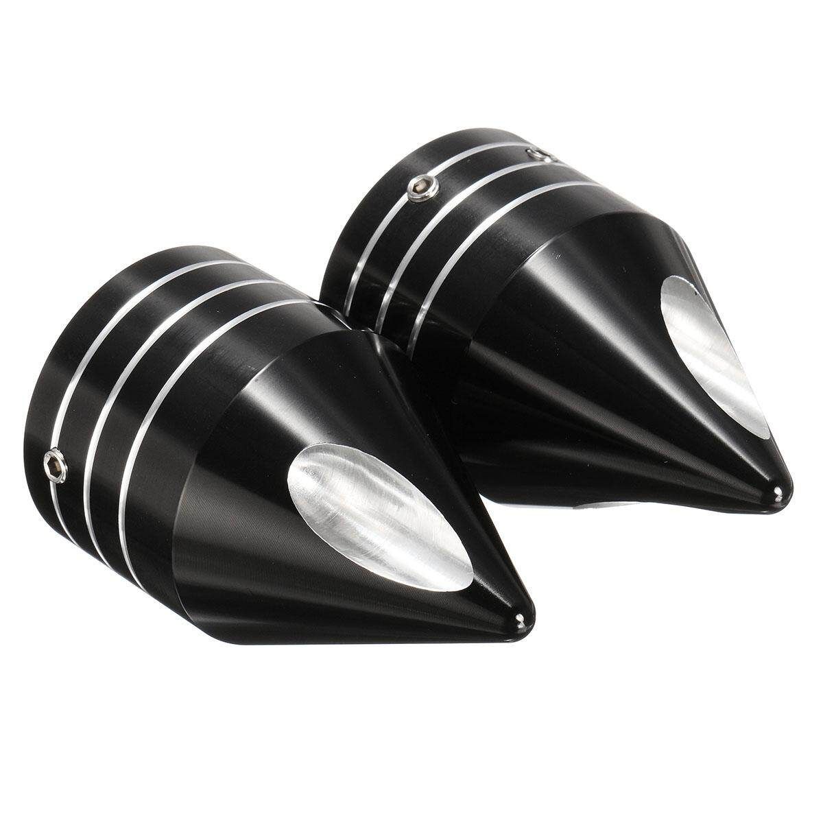 1 Pair Black Spike Front Axle Cap Nut Covers For Harley Touring Road King 2004-2007