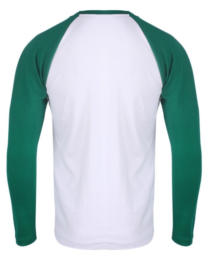 Plain Long Sleeve Round Neck T-Shirt- Green/ White