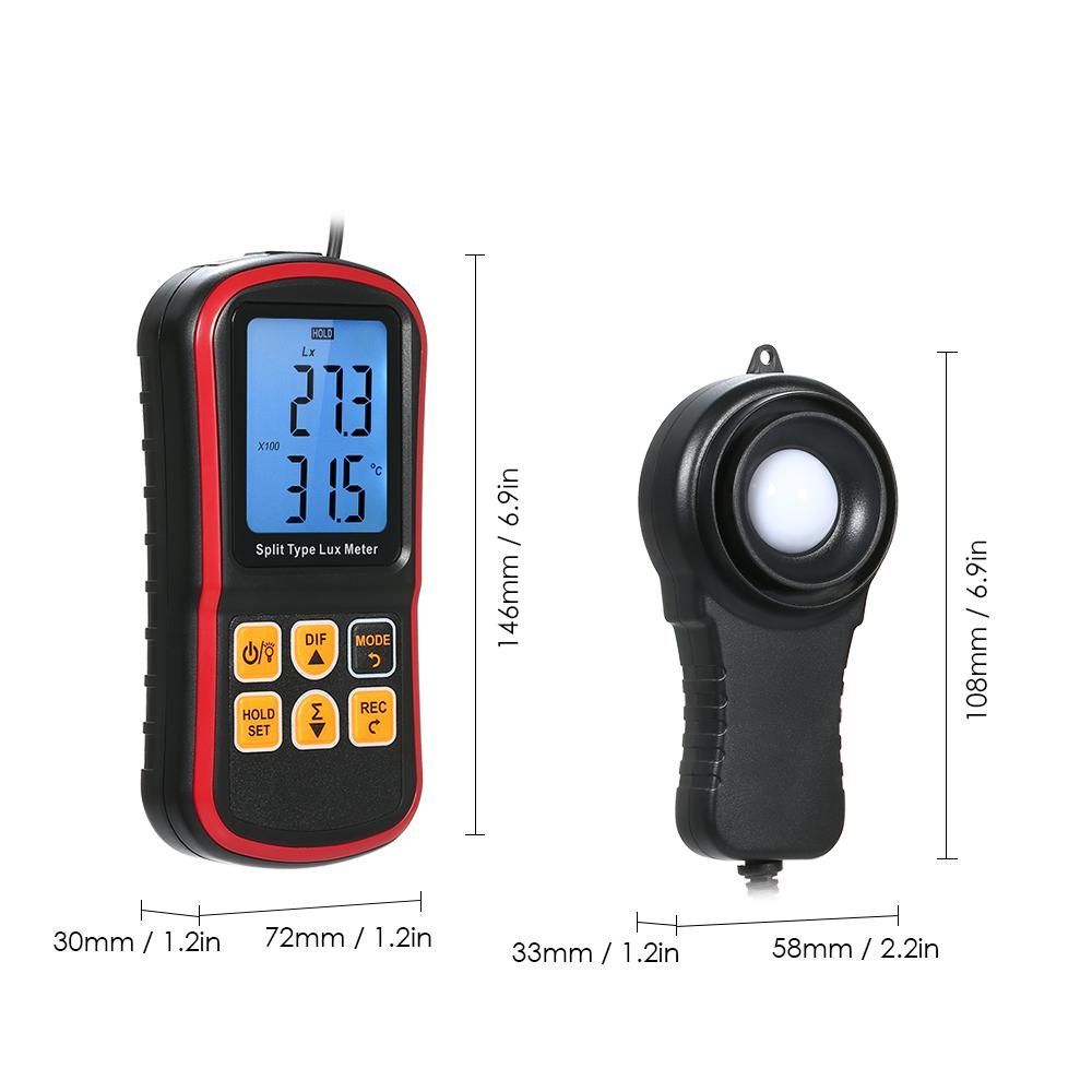 Digital Lux Meter BT Photometer Luxmeter Split Type LCD Handheld Illuminometer Luminometer Light Meter 0-200000 Lux with Mobile APP Connection and Max/Min/Difference Value Data Hold Mode