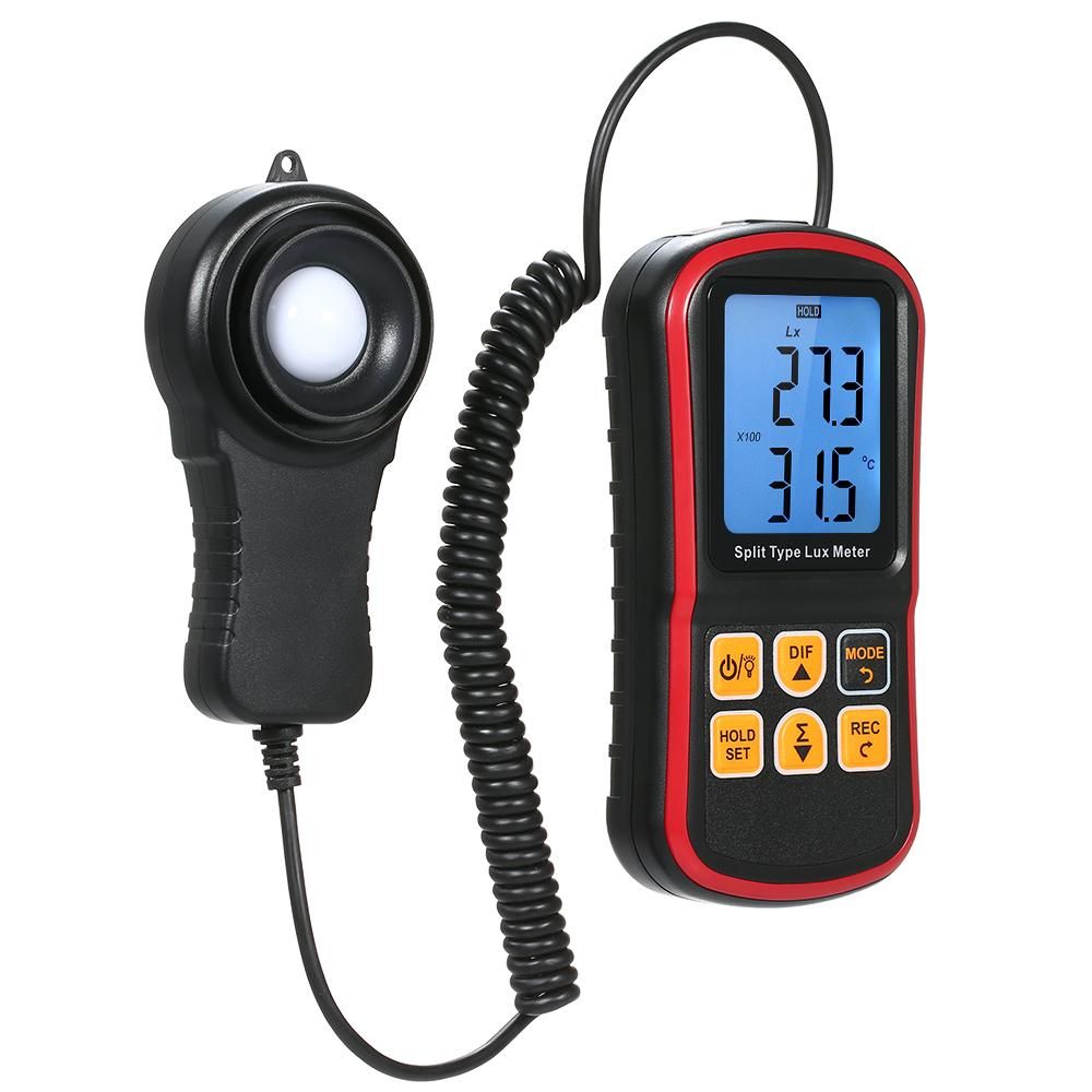 Digital Lux Meter BT Photometer Luxmeter Split Type LCD Handheld Illuminometer Luminometer Light Meter 0-200000 Lux with Mobile APP Connection and Max/Min/Difference Value Data Hold Mode
