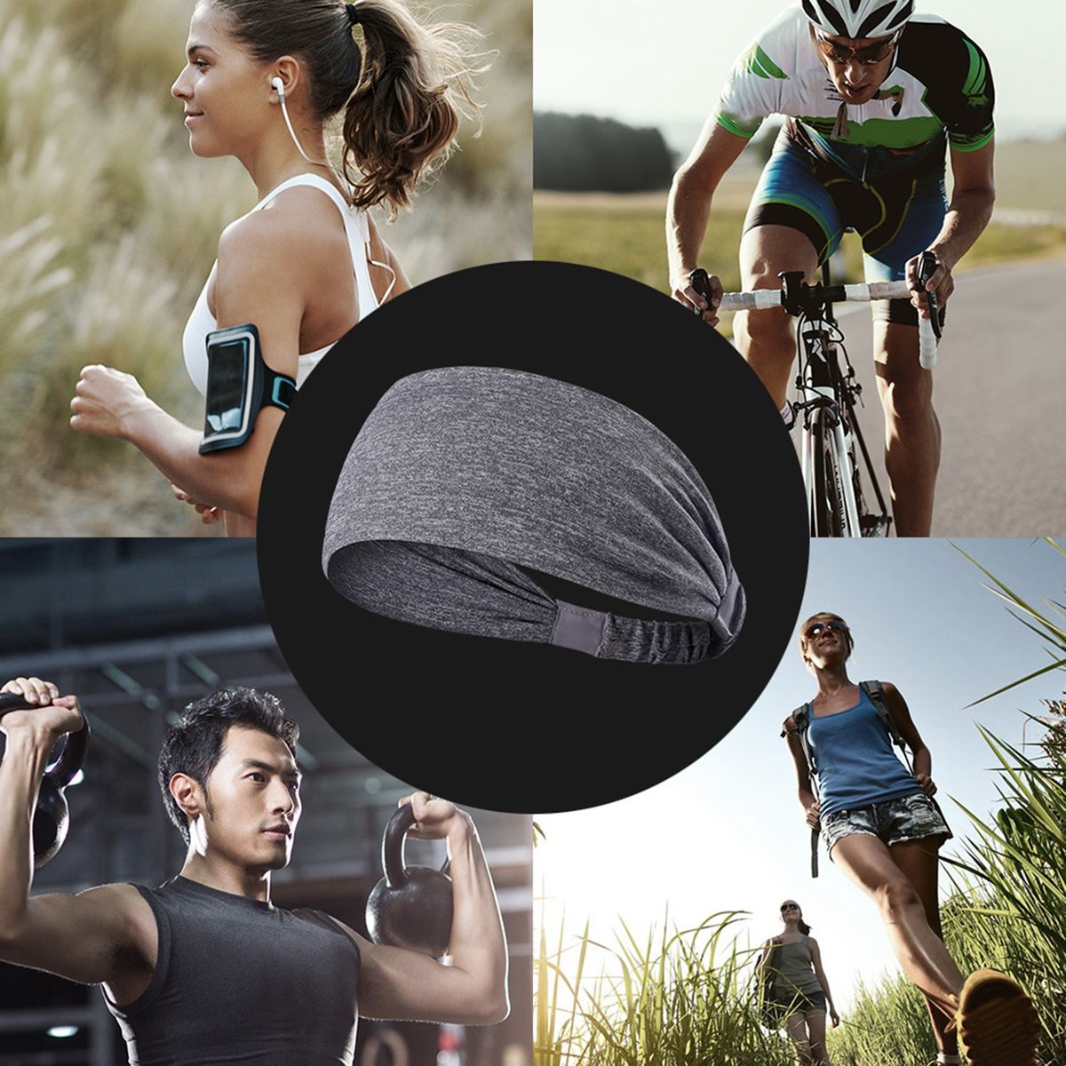 Sweat Headband Running Stretch Sports Head Band Grey