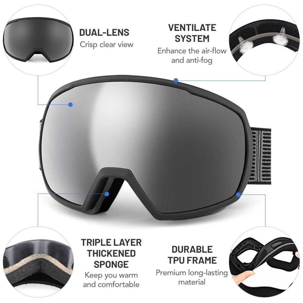 Shock Resistance Ski Goggles for Men Women Anti Fog UV Protection Snow Goggles