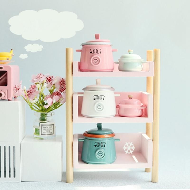 1 12 1 8 Dollhouse Cookware Metal Decorative Miniature Kitchen Rice Cooker Toy DollHouse Accessories,Blue