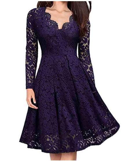 2023 Christmas Women's Autumn and Winter Dress Lace Dress Long Sleeve Underlay Show Thin Temperament