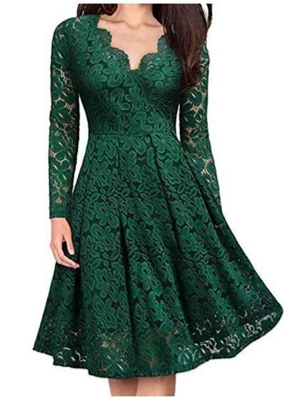 2023 Christmas Women's Autumn and Winter Dress Lace Dress Long Sleeve Underlay Show Thin Temperament