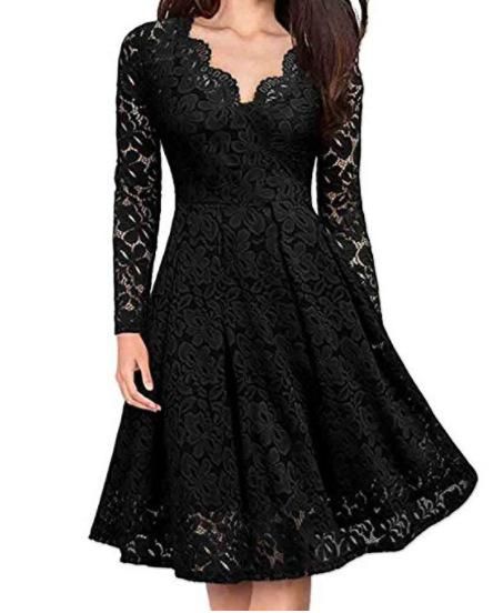 2023 Christmas Women's Autumn and Winter Dress Lace Dress Long Sleeve Underlay Show Thin Temperament
