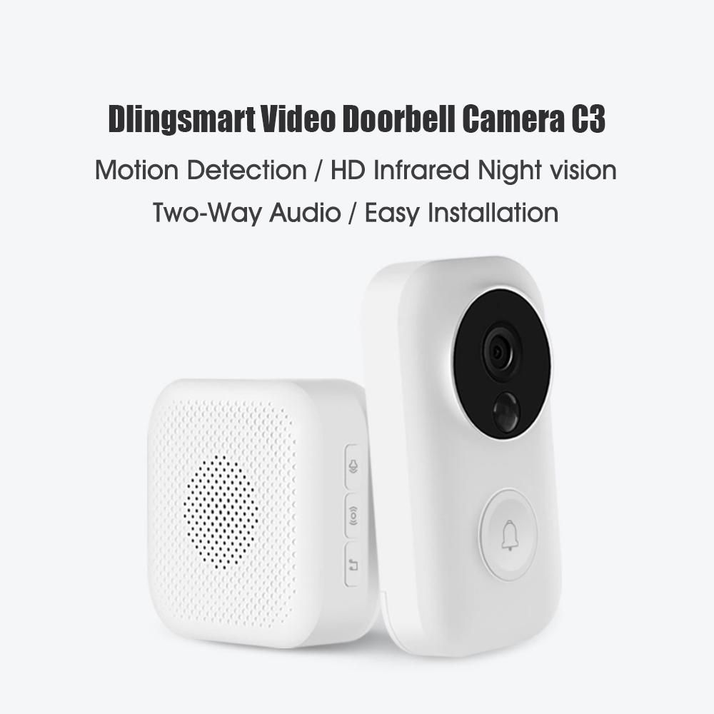 Dlingsmart Video Doorbell Camera C3 Outdoor Smart Home Wireless WiFi Doorbell Camera Wireless Door Security PIR Motion Detector Night Vision 2-Way Audio Cloud Storage(optional) Easy Installation