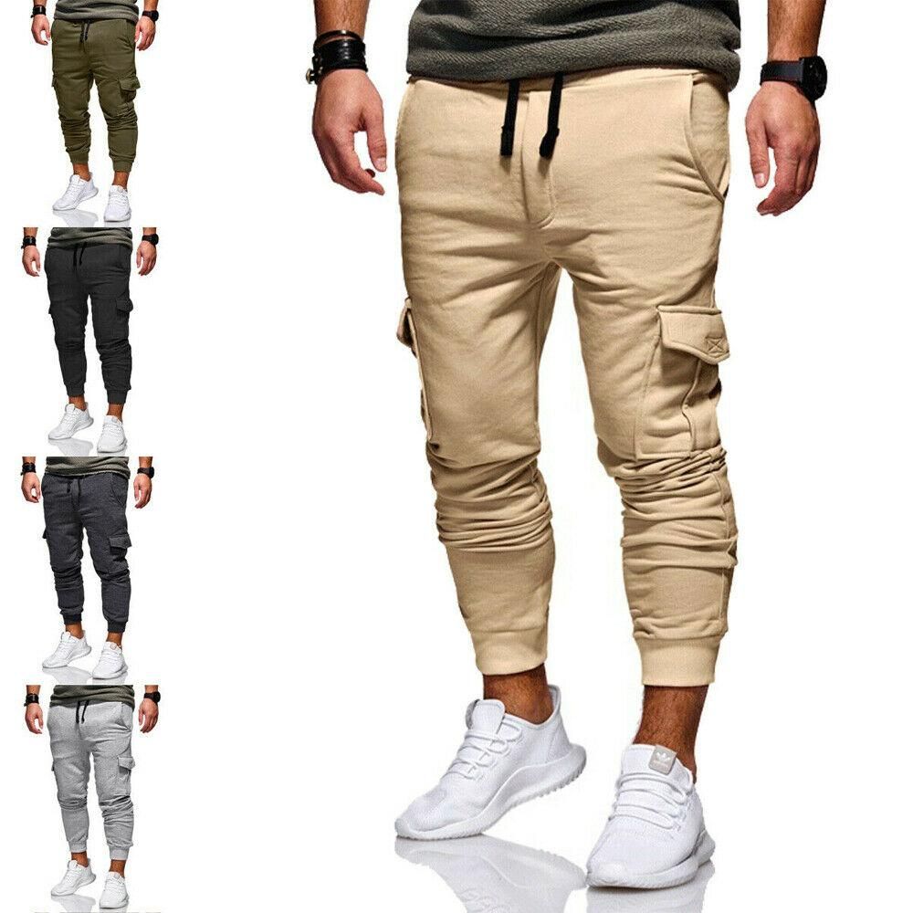 Informal sports pants with long pockets for men cotton tracksuit with cord for fitness gym running