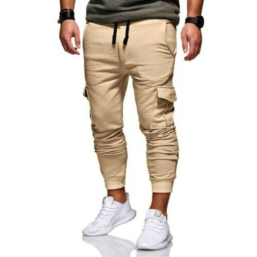 Informal sports pants with long pockets for men cotton tracksuit with cord for fitness gym running