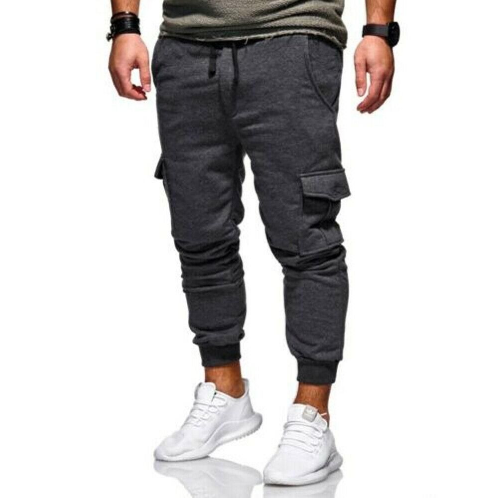 Informal sports pants with long pockets for men cotton tracksuit with cord for fitness gym running