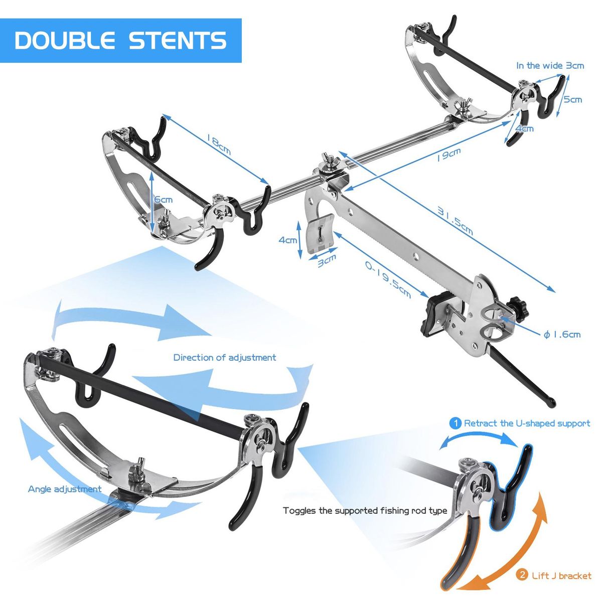 Clamp-on Fishing Rod Holder Boat Mount Rod Holder Bridge Railing Fishing Pole Bracket