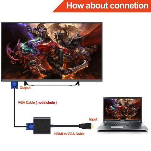 HDMI To VGA Adapter Cable Analog Converter Cable (Black).