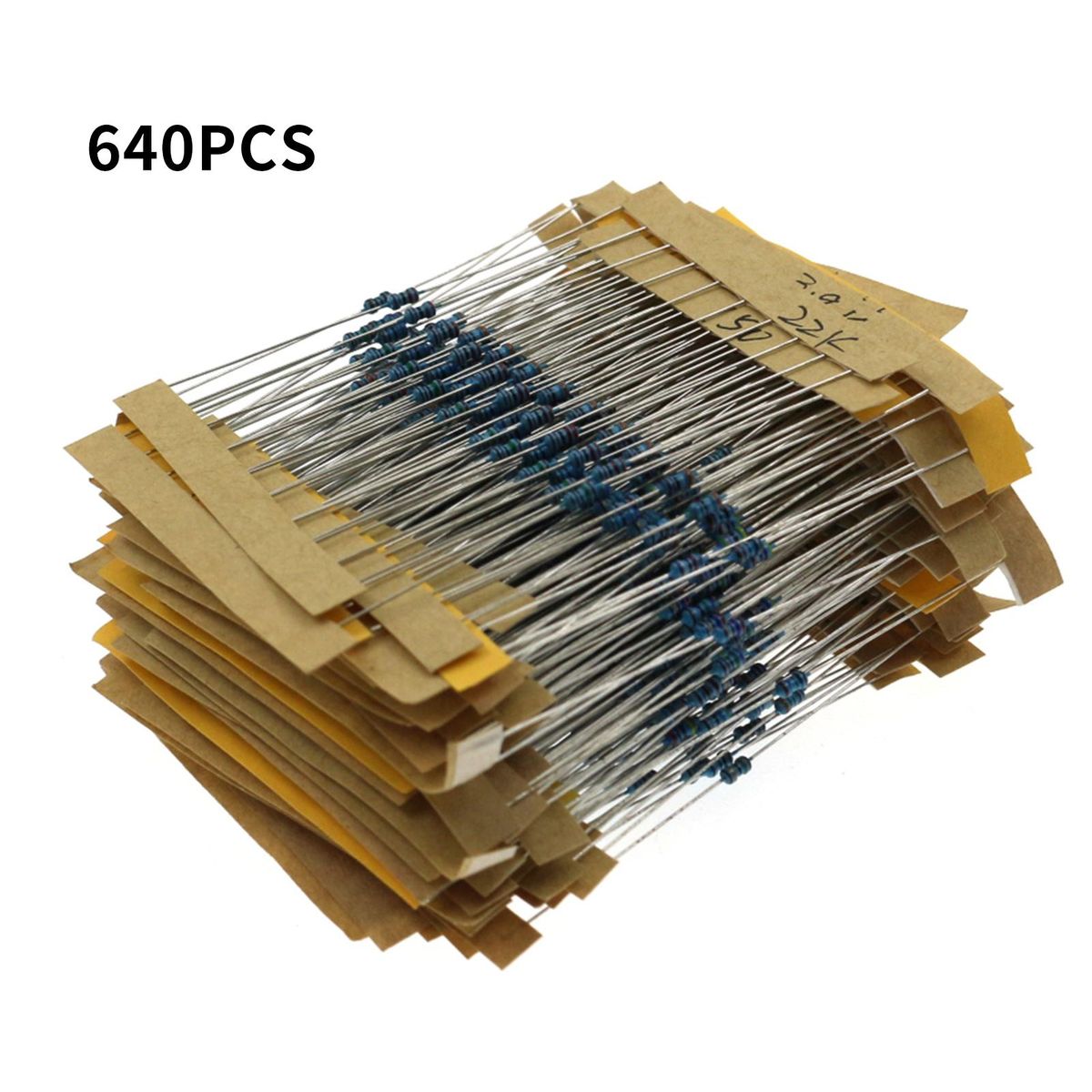 640pcs 1/6W 1% Carbon Film Resistors Kit 1 Ohm - 10M Ohm 64 Values Metal Resistors with Individually Labeled