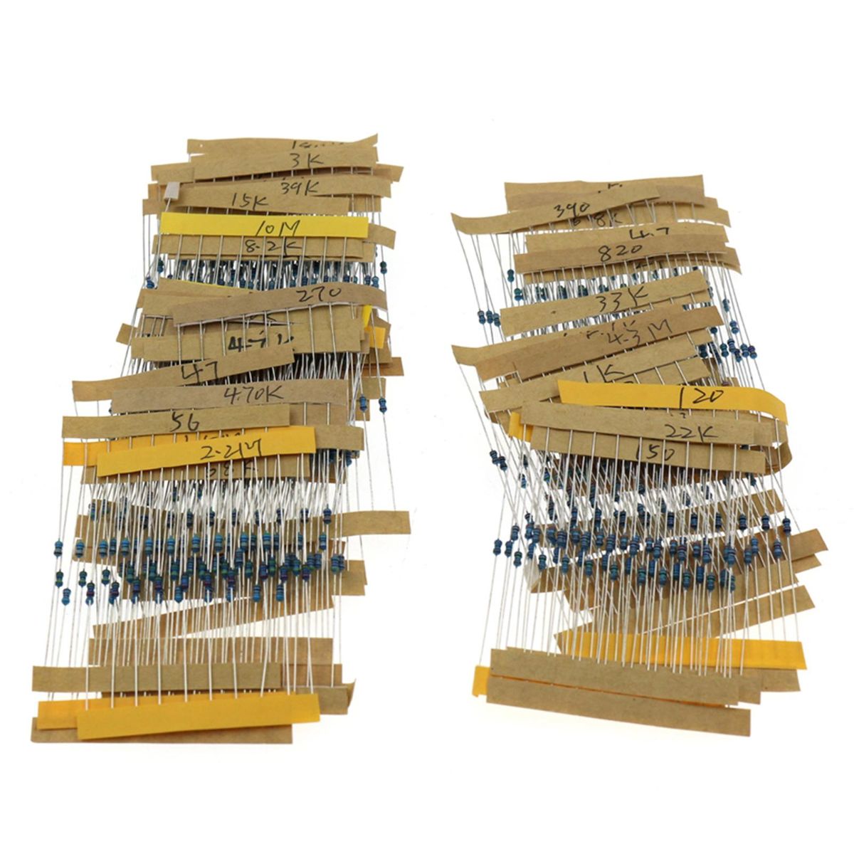 640pcs 1/6W 1% Carbon Film Resistors Kit 1 Ohm - 10M Ohm 64 Values Metal Resistors with Individually Labeled