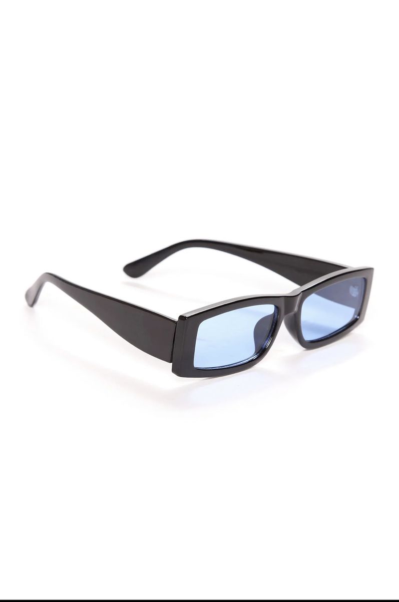 Black Rectangular Frame With Blue Lens Sunglasses