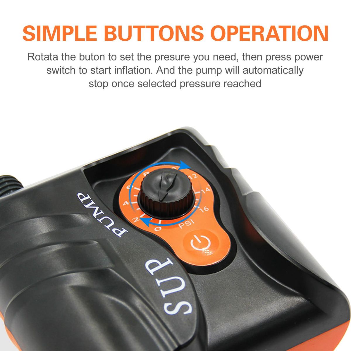 16PSI Electric Inflation Air Pump with 6PCS Nozzles for Inflatable SUP and Boat