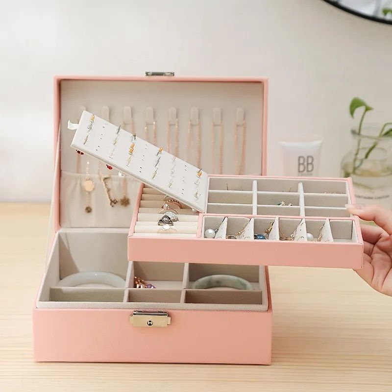 Large Capacity Jewelry Box High Quality PU Leather Jewelry Case Earring Rings Organizer Necklace Storage Casket Gifts For Girl