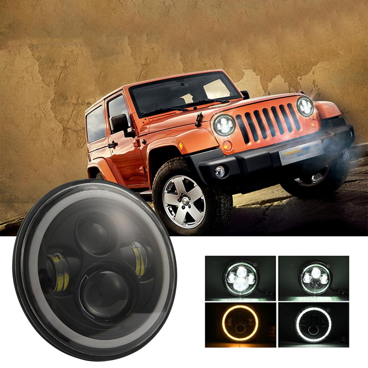 1pc 7 Inch Round Shaped LED Front Headlight Replacement For Jeep Wrangler JK LJ TJ CJ Motorcycles Headlight 9-30V