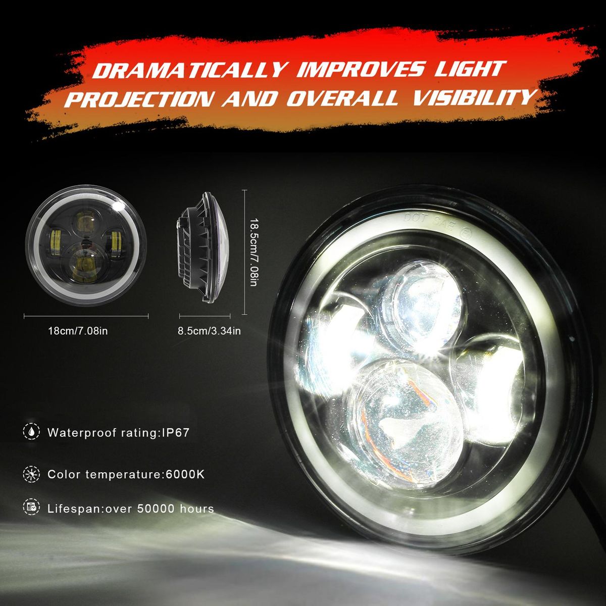 1pc 7 Inch Round Shaped LED Front Headlight Replacement For Jeep Wrangler JK LJ TJ CJ Motorcycles Headlight 9-30V