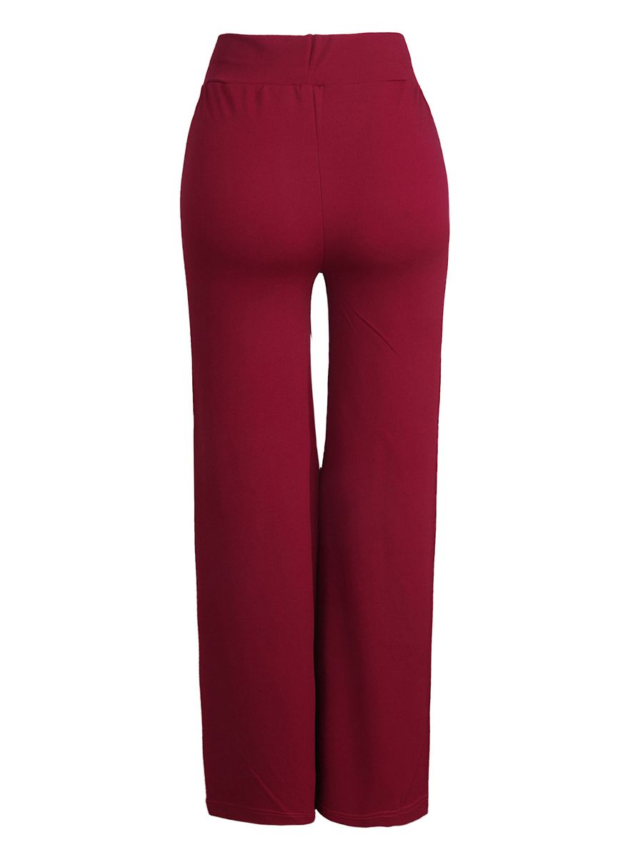 Lady's High Waist Palazzo  Trousers -Wine Red