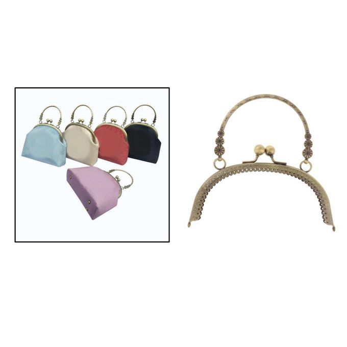 Metal Purse Handbag Frame With Handle Kiss Clasp Lock DIY 3 Flowers