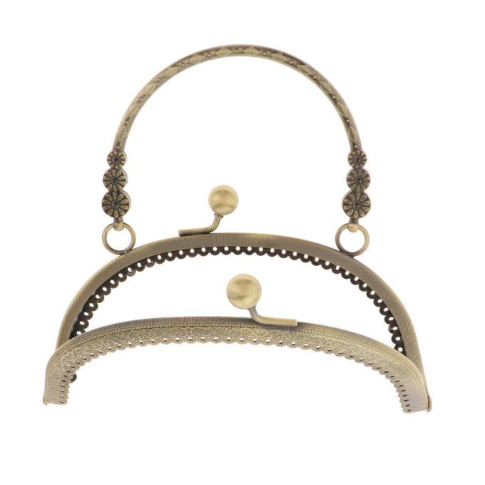 Metal Purse Handbag Frame With Handle Kiss Clasp Lock DIY 3 Flowers