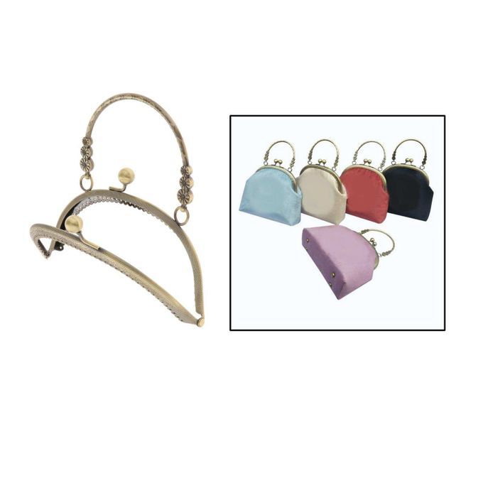 Metal Purse Handbag Frame With Handle Kiss Clasp Lock DIY 3 Flowers