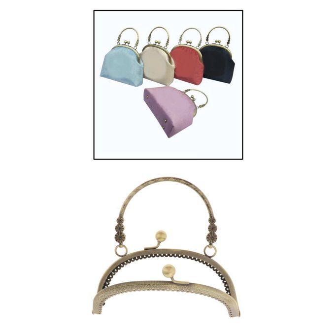 Metal Purse Handbag Frame With Handle Kiss Clasp Lock DIY 3 Flowers