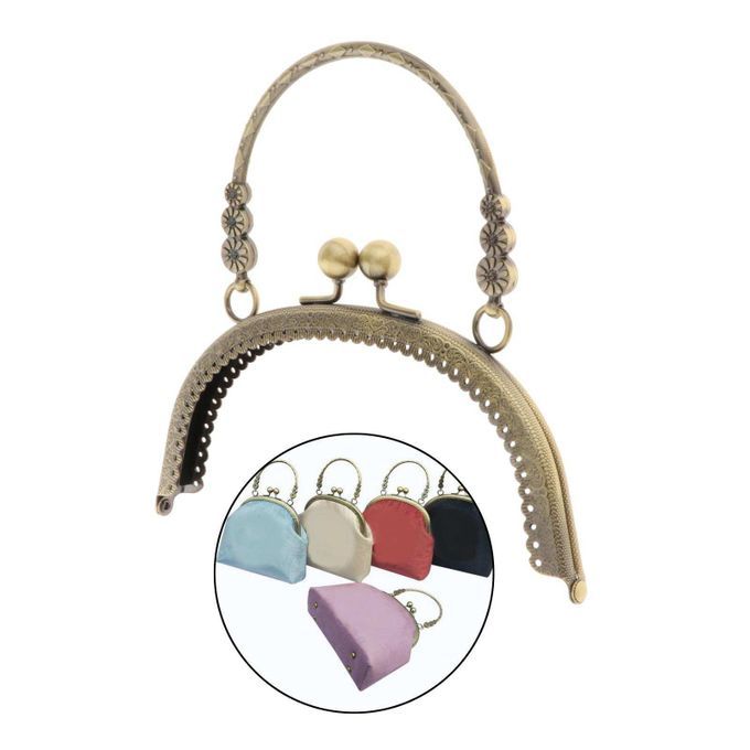 Metal Purse Handbag Frame With Handle Kiss Clasp Lock DIY 3 Flowers
