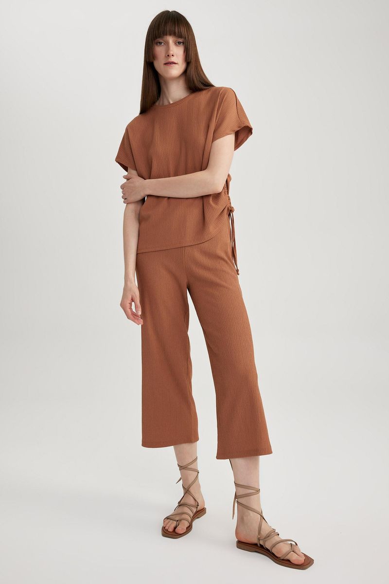 Woman Casual Regular Fit Knitted Trousers - Brown