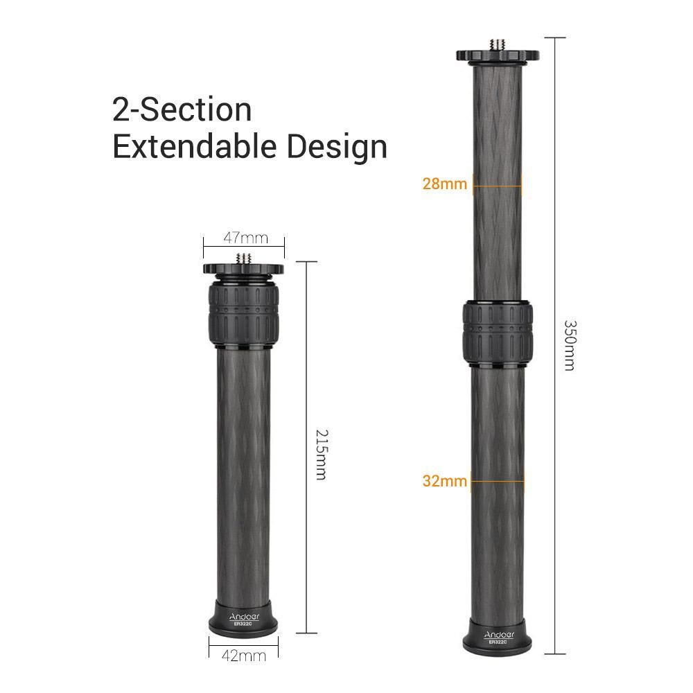 Andoer ER322C 32mm Tube Diameter Carbon Fiber Tripod Extender 2-Section Center Column Extension Tube Compatible with Zhiyun FeiyuTech hohem Handheld Gimbals All Tripods Max. Load Capacity 15kg