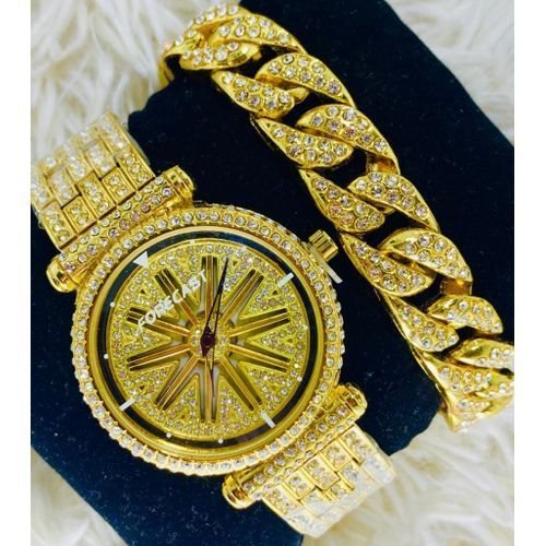 2020 Fashion Spinning Watch With Hand Bracelet-Gold