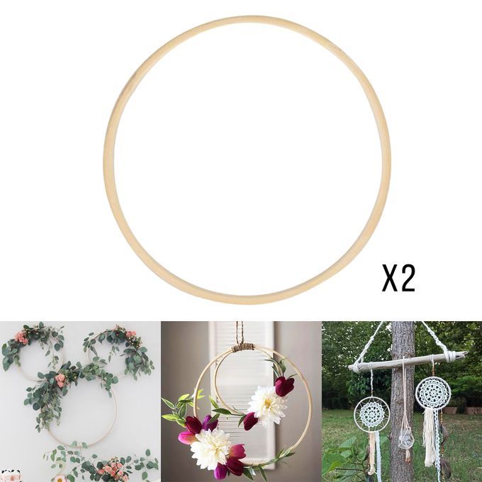 2Pcs Wooden Bamboo Dreamcatcher Rings Hoops Round For Embroidery