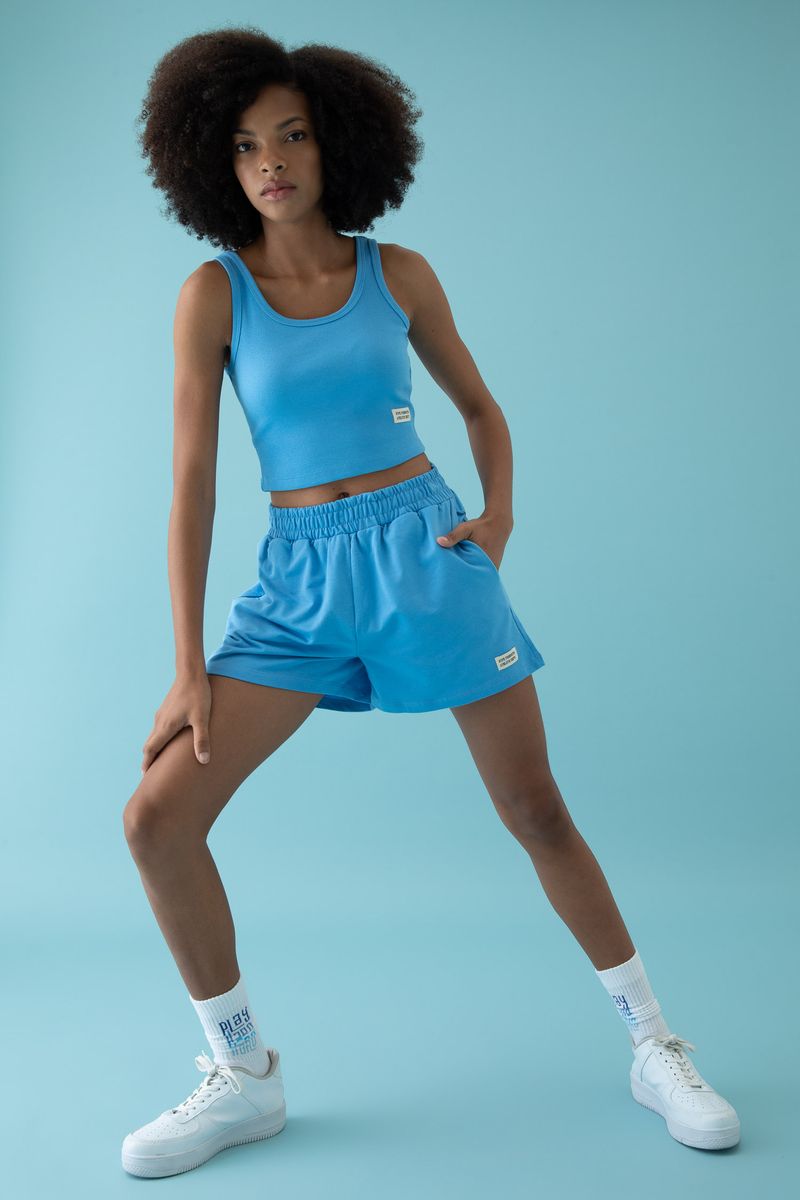 Woman Slim Fit Knitted Short - Blue
