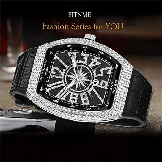 Sophisticated & Very Unique Studded Black Leather Wristwatch For Unisex + Classic Bracelet