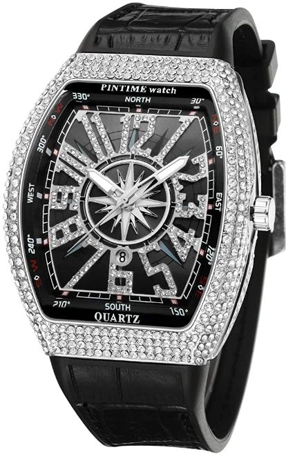 Sophisticated & Very Unique Studded Black Leather Wristwatch For Unisex + Classic Bracelet