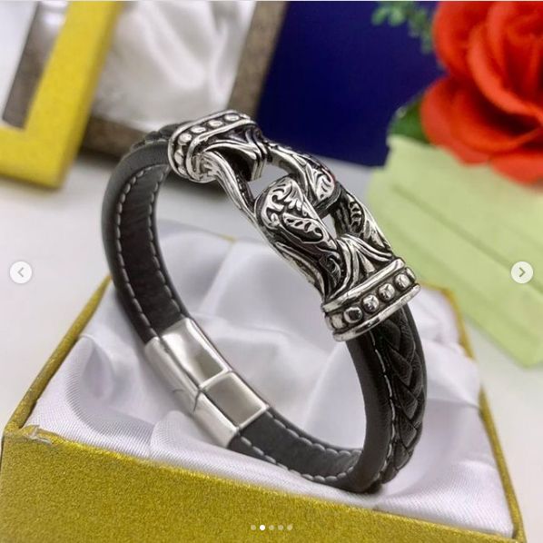 Sophisticated & Very Unique Studded Black Leather Wristwatch For Unisex + Classic Bracelet