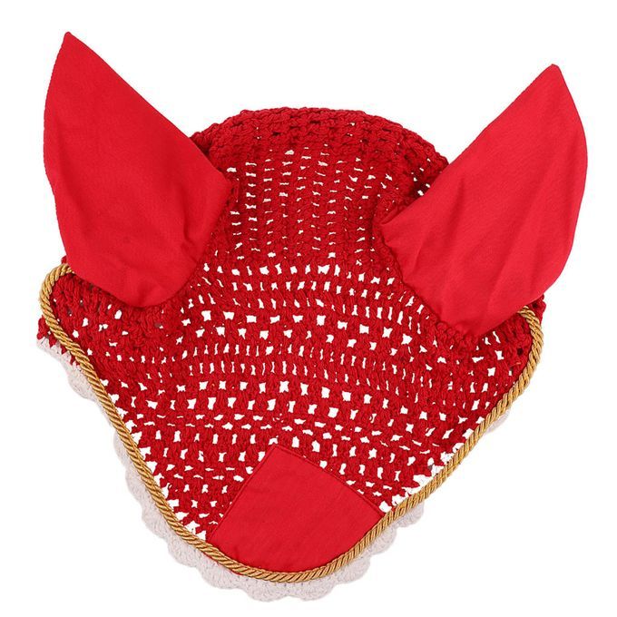 Soft Cotton Horse Fly Veil Ear Bonnet Equestrian Horse Wear - Red