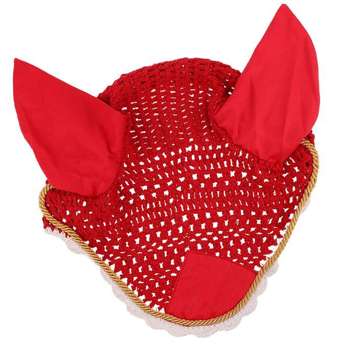 Soft Cotton Horse Fly Veil Ear Bonnet Equestrian Horse Wear - Red