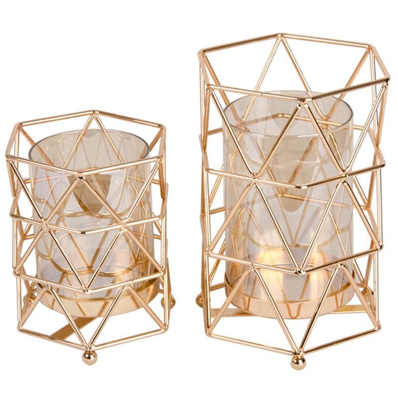 Golden Iron European Geometric Candlestick Home Table