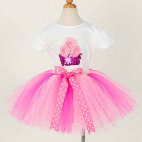 Girls Princess Dress [Flower T-shirt*Skirt*Short Sleeve Two-Piece Set]-Pink