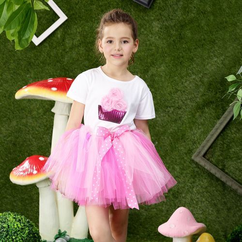 Girls Princess Dress [Flower T-shirt*Skirt*Short Sleeve Two-Piece Set]-Pink