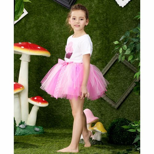 Girls Princess Dress [Flower T-shirt*Skirt*Short Sleeve Two-Piece Set]-Pink