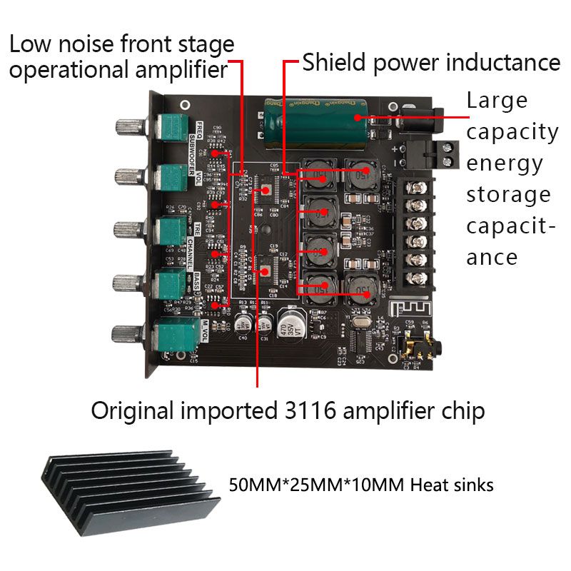ZK-TB21 TPA3116D2 Bluetooth 5.0 Subwoofer Amplifier Board 50WX2+100W 2.1 Channel Power O Stereo Amplifier Board