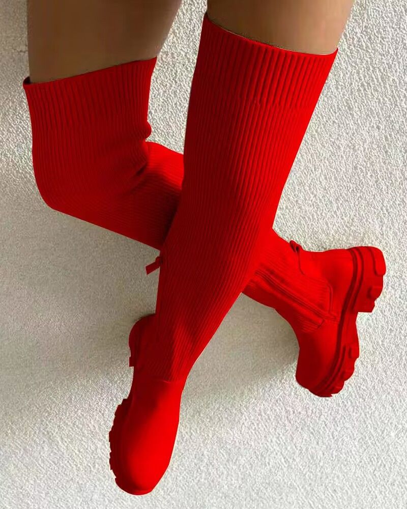 Over The Knee Women Boots Women's Thick Heel Slim Fit Winter Velvet Stretch Boots High Heels Large Size Suede Boots Botas Mujer(#Black)