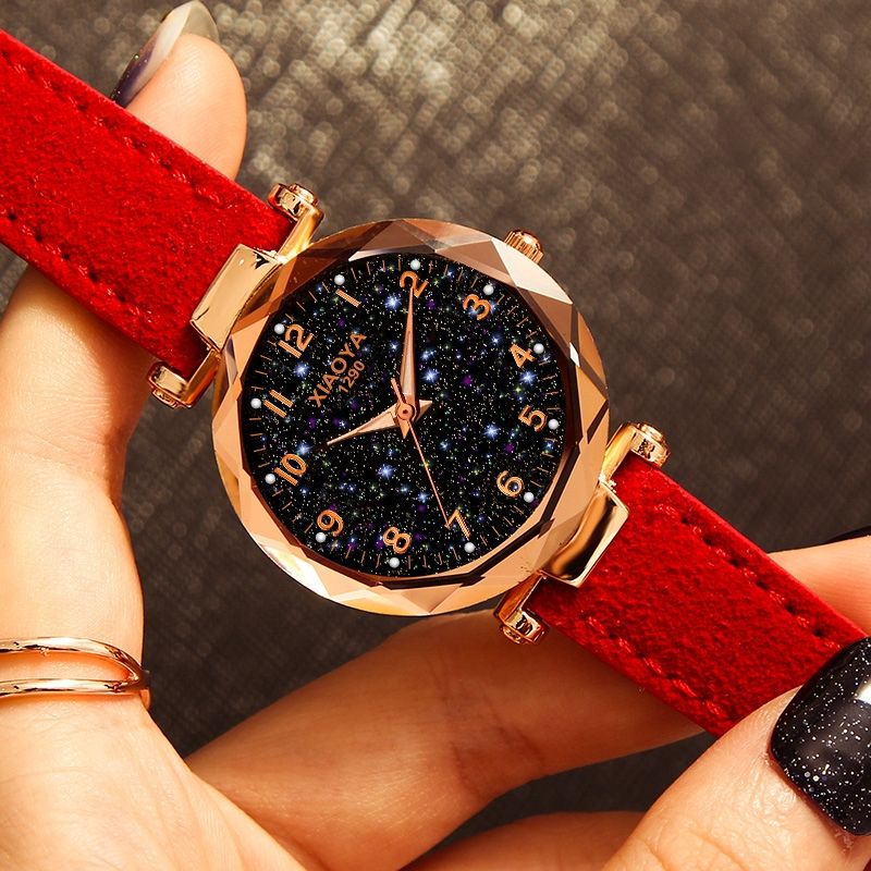 Ladies Star Sky Dial PU Leather Belt Quartz Wrist Watches