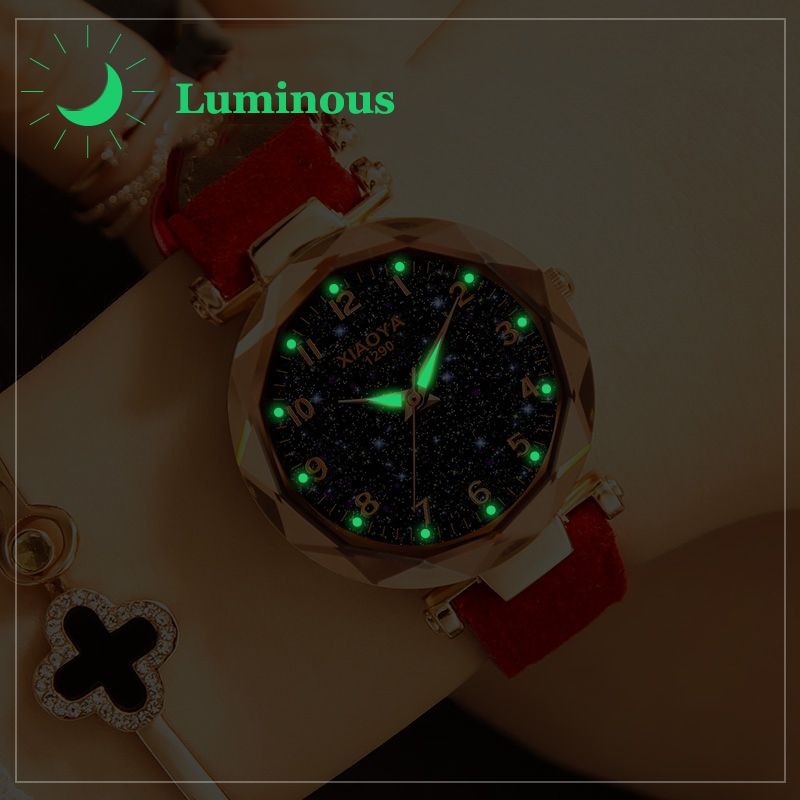 Ladies Star Sky Dial PU Leather Belt Quartz Wrist Watches
